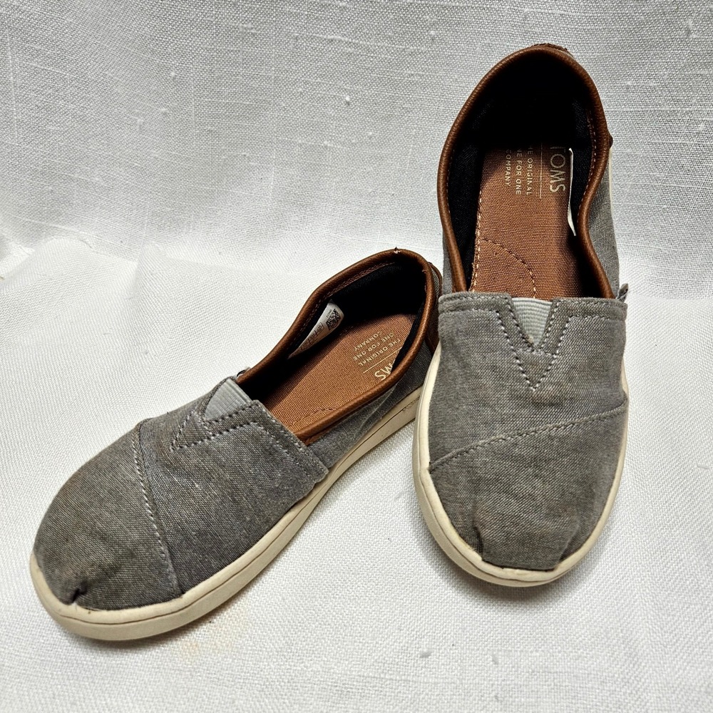 TOMS Alpargata Slip On Youth Size 13 Gray Canvas Faux Leather Trim Casual Shoes